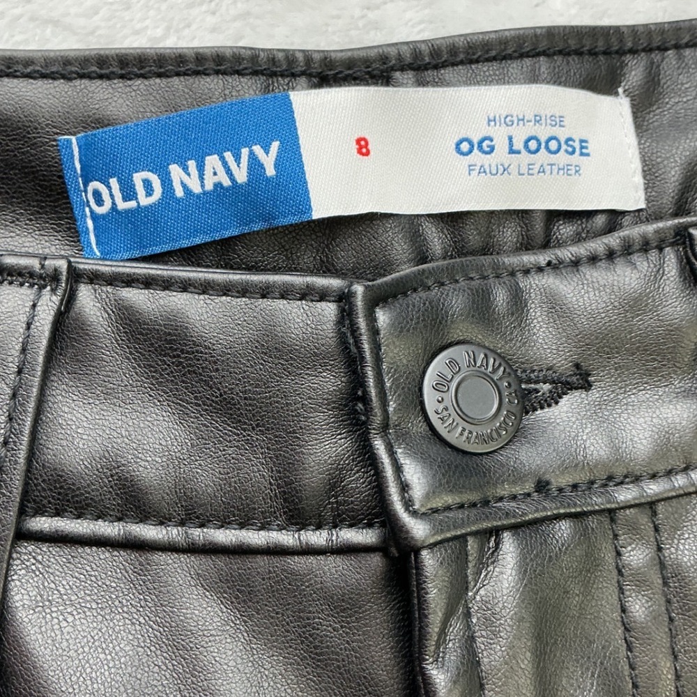 Old Navy Womens High Rise OG Loose Faux Leather Pants Black Size 8 Straight Leg - Picture 4 of 6